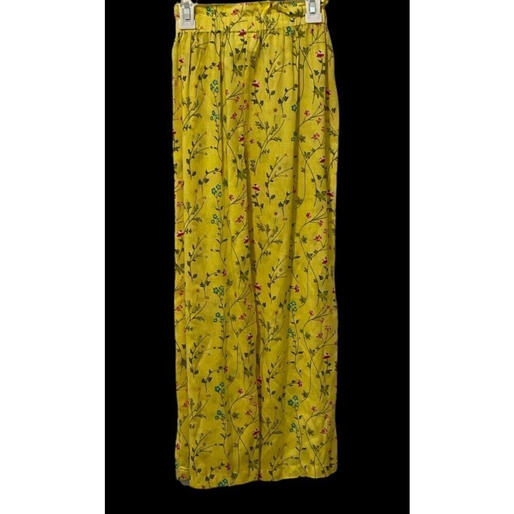 Rare Edition Girls Straight Leg Pants Size 12 Yellow Floral Print Tie Elastic - Picture 7 of 11